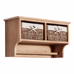 HOMCOM Entryway Coat Rack Wall Mounted Shelf Hooks 2 Baskets Brown