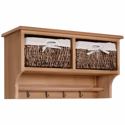 HOMCOM Entryway Coat Rack Wall Mounted Shelf Hooks 2 Baskets Brown - Additional view 8