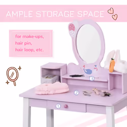 HOMCOM Kids Dressing Table and Stool Set Make Up Desk with Storage (Pink)