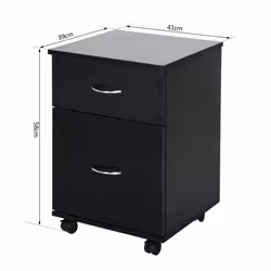 Homcom 2 Drawer Wooden Filing Cabinet with Wheels - Black