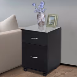 Homcom 2 Drawer Wooden Filing Cabinet with Wheels - Black