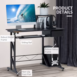 HOMCOM Computer Desk Quality Office Home PC Shelf Tray Wood Station Black