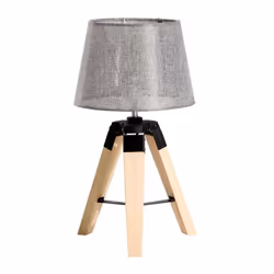 Homcom Wooden Tripod Table Lamp with Bulb Base - Grey Shade