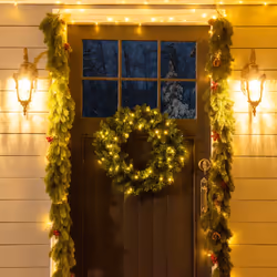 HOMCOM Christmas Wreath 50 Warm White LED Lights Ideal Artificial Decor