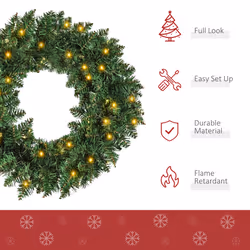 HOMCOM Christmas Wreath 50 Warm White LED Lights Ideal Artificial Decor