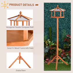 PawHut Bird Table Wooden Feeding Station with Stand for Garden Wooden 153cm