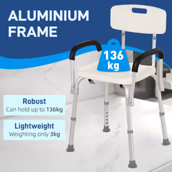 HOMCOM Light Weight Aluminum Shower Bench Portable Lift Chair w/ Back & Armrest