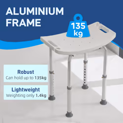HOMCOM Aluminium Shower Stool w/ Adjustable Height Non-Slip Bath Stool White