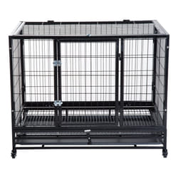 PawHut Heavy Duty Pet Cage with Wheels | Metal Dog Kennel - 38 inches