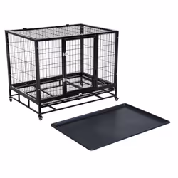PawHut Heavy Duty Pet Cage with Wheels | Metal Dog Kennel - 38 inches