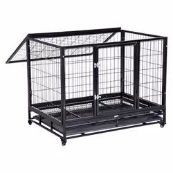 PawHut Heavy Duty Pet Cage with Wheels | Metal Dog Kennel - 38 inches