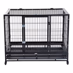 PawHut Heavy Duty Pet Cage with Wheels | Metal Dog Kennel - 43 inches