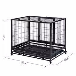PawHut Heavy Duty Pet Cage with Wheels | Metal Dog Kennel - 43 inches