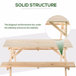 Outsunny 5.8FT Outdoor Wooden Picnic Table Bench Garden Patio Pub Chair 6 Seats