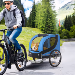 PawHut Dog Bike Trailer Pet Cart Bike Carrier Travel with Hitch Coupler Blue