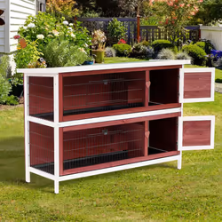 PawHut Two-Tier Rabbit Hutch Large Elevated Wooden Bunny Cage w/ Removable Tray