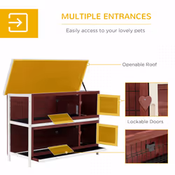 PawHut Two-Tier Rabbit Hutch Large Elevated Wooden Bunny Cage w/ Removable Tray