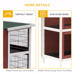 PawHut Two-Tier Rabbit Hutch Large Elevated Wooden Bunny Cage w/ Removable Tray - Additional view 5