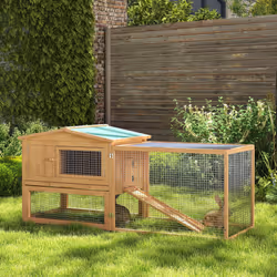 PawHut Wooden Rabbit Hutch Guinea Pig Run w/ Ramp and Removable Tray Outdoor