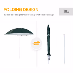 Outsunny 2m Beach Umbrella Sun Shelter 2 in 1 Umbrella UV Protection Steel Green