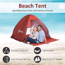 Outsunny 2-3 Person Pop up Tent Instant Camping Tent Sun Shade Shelter, Red