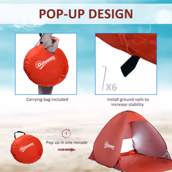 Outsunny 2-3 Person Pop up Tent Instant Camping Tent Sun Shade Shelter, Red