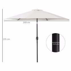 Outsunny  2.6M Patio Umbrella Parasol Sun Shade Garden Aluminium Cream White