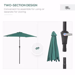 Outsunny 2.6M Patio Umbrella Parasol Sun Shade Garden Aluminium Green