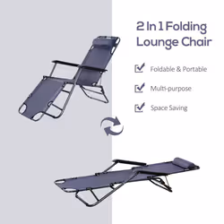 Outsunny 2 in 1 Outdoor Folding Sun Lounger w/ Adjustable Back and Pillow Grey