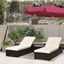 Outsunny 3 Pieces Sun Lounger Rattan Furniture Recliner Wicker Brown Garden