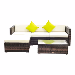5pc Outsunny Rattan Garden Sofa Set With Coffee Table - Brown