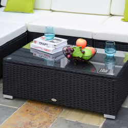 Outsunny 5 Pieces Rattan Sofa Set Wicker Sectional Cushion Patio Black Garden - Additional view 6