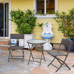 Outsunny 3PC Rattan Bistro Set Folding Rattan Chair Coffee Table Garden Outdoor