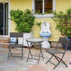 Outsunny 3PC Rattan Bistro Set Folding Rattan Chair Coffee Table Garden Outdoor