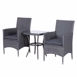 3pc Outsunny Outdoor Grey Rattan Bistro Set