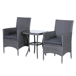 3pc Outsunny Outdoor Grey Rattan Bistro Set