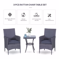 3pc Outsunny Outdoor Grey Rattan Bistro Set - Additional view 5