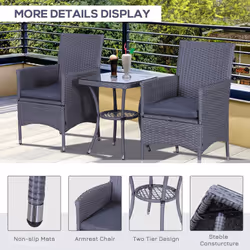 3pc Outsunny Outdoor Grey Rattan Bistro Set - Additional view 7