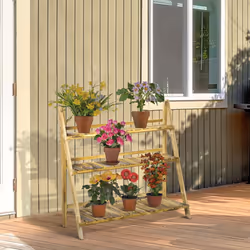 Outsunny Flower Stand Plant Display Rack 3-Tier Foldable Wood Garden Patio