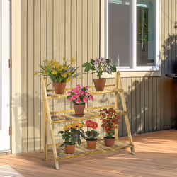 Outsunny Flower Stand Plant Display Rack 3-Tier Foldable Wood Garden Patio - Additional view 10