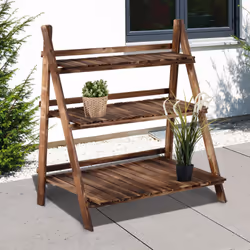 Outsunny Flower Stand Plant Display Rack 3-Tier Foldable Wood Garden Patio