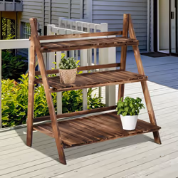 Outsunny Flower Stand Plant Display Rack 3-Tier Foldable Wood Garden Patio