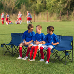 Outsunny 6 Seater Folding Bench Camping Chair with Cup Holder, Blue