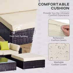 Outsunny 6 Pieces Rattan Furniture Set Conservatory Sofa Deluxe Wicker Garden