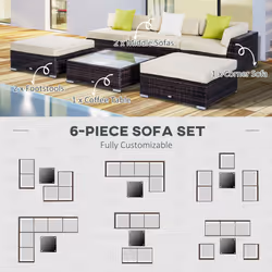 Outsunny 6 Pieces Rattan Furniture Set Conservatory Sofa Deluxe Wicker Garden - Additional view 4