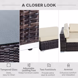 Outsunny 6 Pieces Rattan Furniture Set Conservatory Sofa Deluxe Wicker Garden - Additional view 5