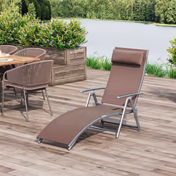 Outsunny Sun Lounger Recliner w/ Pillow Foldable 7 Levels Texteline Brown - Additional view 10