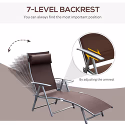 Outsunny Sun Lounger Recliner w/ Pillow Foldable 7 Levels Texteline Brown - Additional view 11
