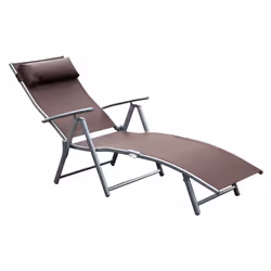 Outsunny Sun Lounger Recliner w/ Pillow Foldable 7 Levels Texteline Brown - Additional view 4