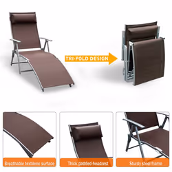 Outsunny Sun Lounger Recliner w/ Pillow Foldable 7 Levels Texteline Brown - Additional view 5